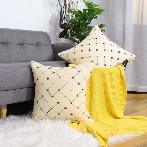 PiccoCasa 2Pcs Plaids Diamonds Shape Geometric Cushion Cover, 18"x18" Khaki