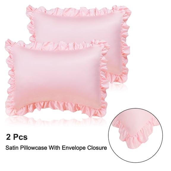 REGALWOVEN 2Pcs Satin Pillowcase Pillowcases Ruffled Pillowcases Pillow Shams, Queen Pink