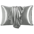 thumbnail image 1 of PiccoCasa 2Pcs Satin Pillowcase Silky Pillow Cover with Envelope Closure, King Grey, 1 of 8