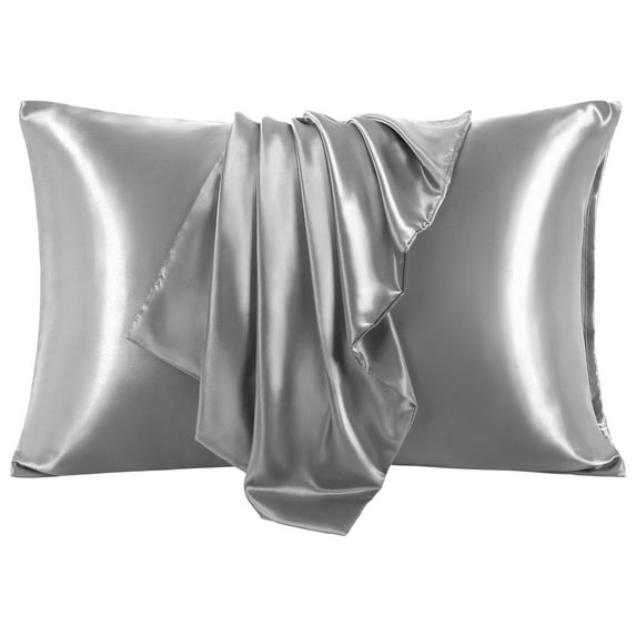 PiccoCasa 2Pcs Satin Pillowcase Silky Pillow Cover with Envelope Closure, King Grey