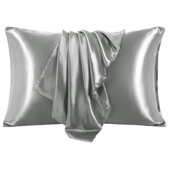 PiccoCasa 2Pcs Satin Pillowcase Silky Pillow Cover with Envelope Closure, Standard Grey