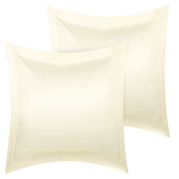 PiccoCasa 2Pcs Satin Pillowcases, Breathable Oxford Pillow Shams, European(26"x26"), Beige