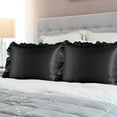 thumbnail image 1 of PiccoCasa 2Pcs Satin Pillowcases Ruffled Pillow Shams, King Black, 1 of 8