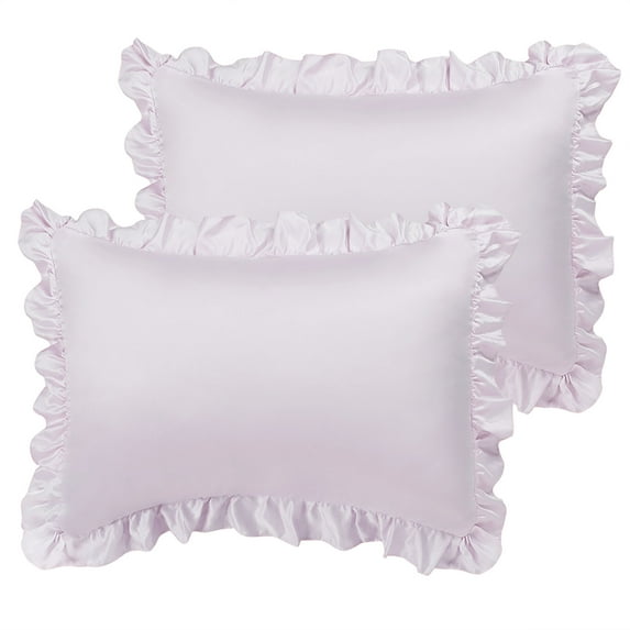 PiccoCasa 2Pcs Satin Pillowcases Ruffled Pillow Shams, King Lavender Gray