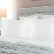 PiccoCasa 2Pcs Satin Pillowcases Ruffled Pillow Shams, King White
