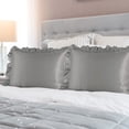 thumbnail image 1 of PiccoCasa 2Pcs Satin Pillowcases Ruffled Pillow Shams, Standard Grey, 1 of 8
