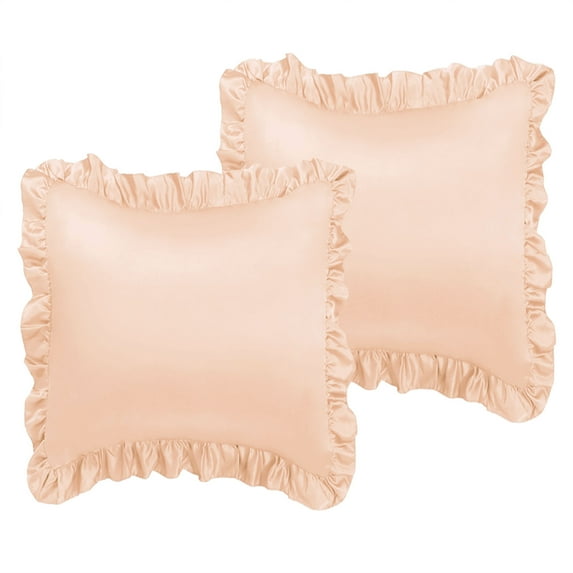 PiccoCasa 2Pcs Satin Pillowcases Ruffled Pillow Shams, Standard/Queen Taupe