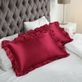 thumbnail image 1 of PiccoCasa 2Pcs Satin Ruffled Pillowcase Burgundy King, 1 of 7