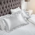 thumbnail image 1 of PiccoCasa 2Pcs Satin Ruffled Pillowcase Silver King, 1 of 7