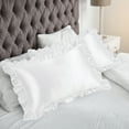 thumbnail image 1 of PiccoCasa 2Pcs Satin Ruffled Pillowcase White Queen, 1 of 7