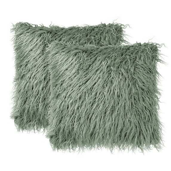 PiccoCasa 2Pcs Shaggy Faux Fur Throw Pillow Covers Soft Plush Cushion Covers, 18"x18" Dark Green