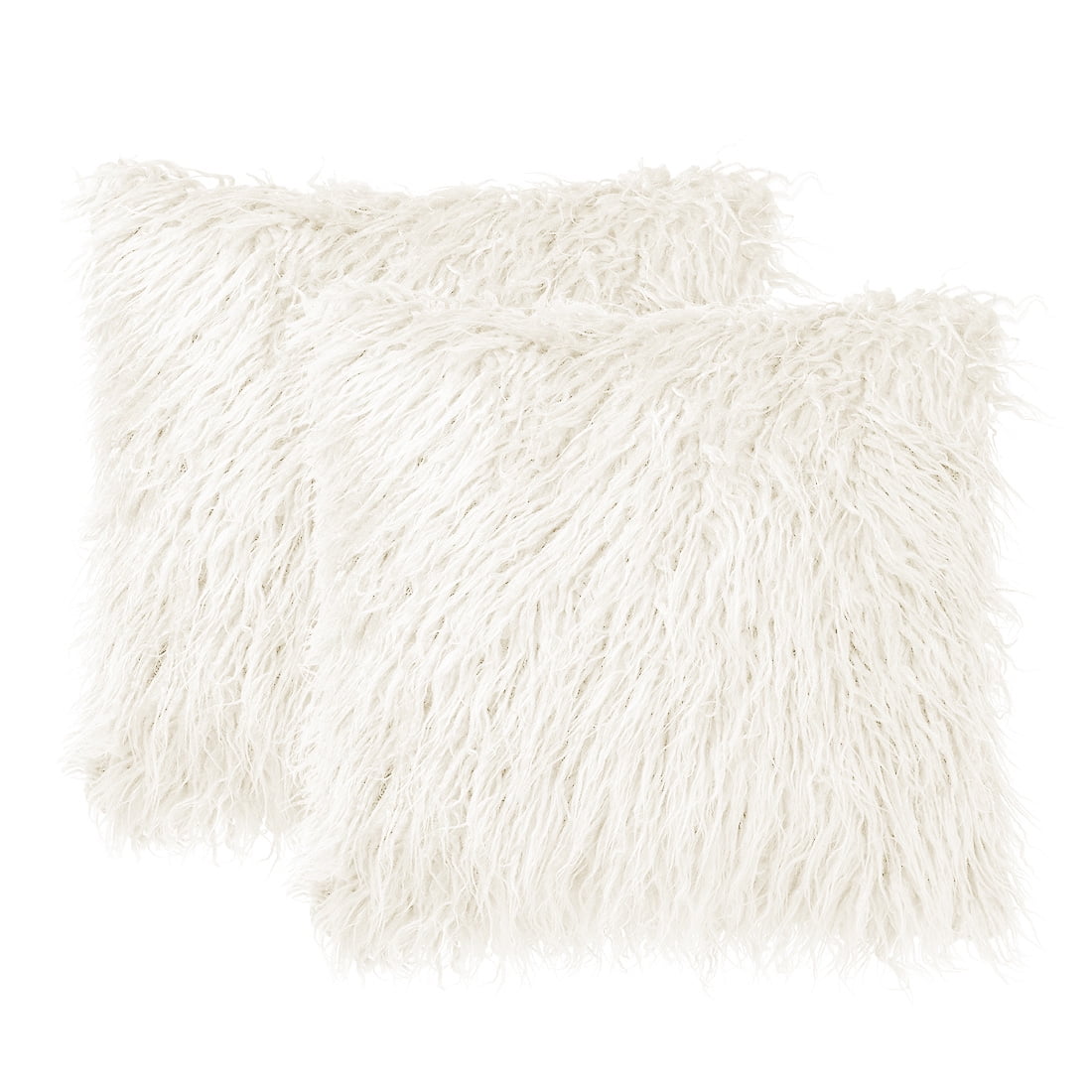 PiccoCasa 2Pcs Shaggy Faux Fur Throw Pillow Covers Soft Plush Cushion Covers, 18"x18" White