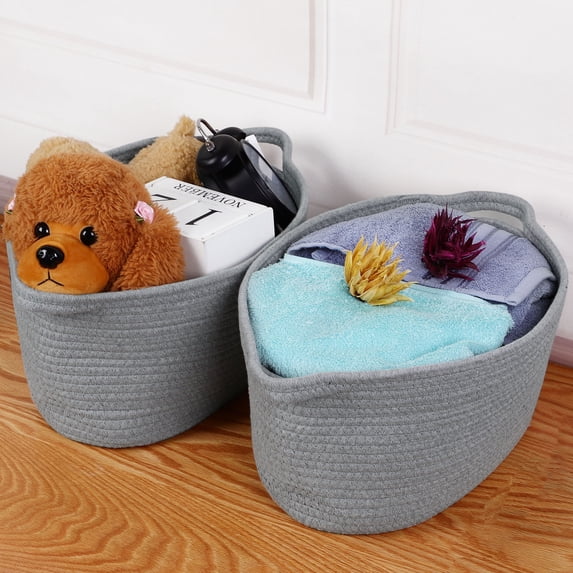 PiccoCasa 2Pcs Storage Basket Bin Woven Organizer with Handles Gray