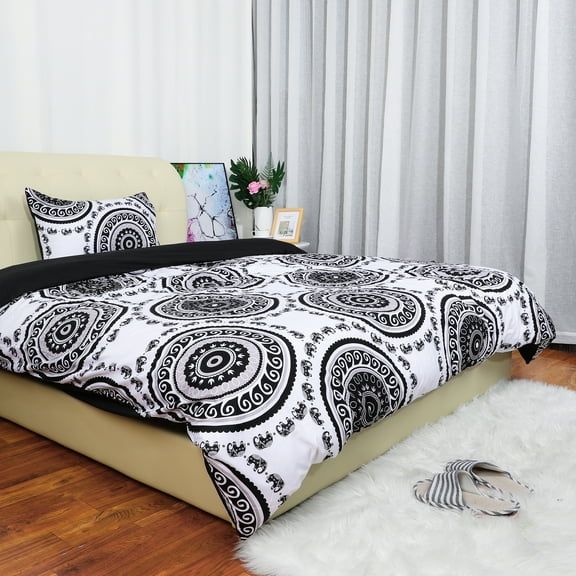 PiccoCasa 2Pcs Twin Duvet Cover Set Bohemian Quilt Set with Pillowcase, White