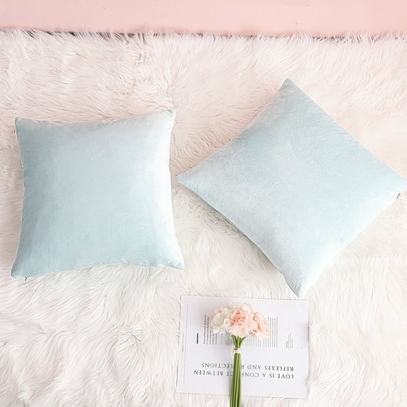 PiccoCasa 2Pcs Velvet Throw Pillow Covers Solid Decorative Cushion Covers Blue 16"x16"