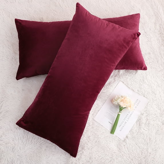 PiccoCasa 2Pcs Velvet Throw Pillow Covers Solid Decorative Cushion Covers Burgundy 16"x31"
