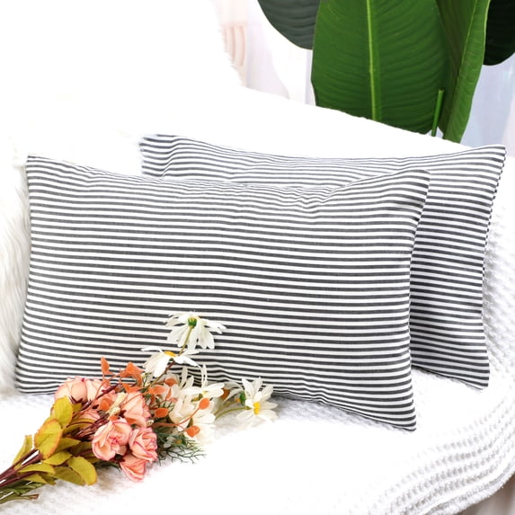 PiccoCasa 2pcs Checkered Grid Style Plaid Throw Pillow Cushion Cover for Home Office Car Decorative 18 x 18 Inch Black and White 12" x 20"