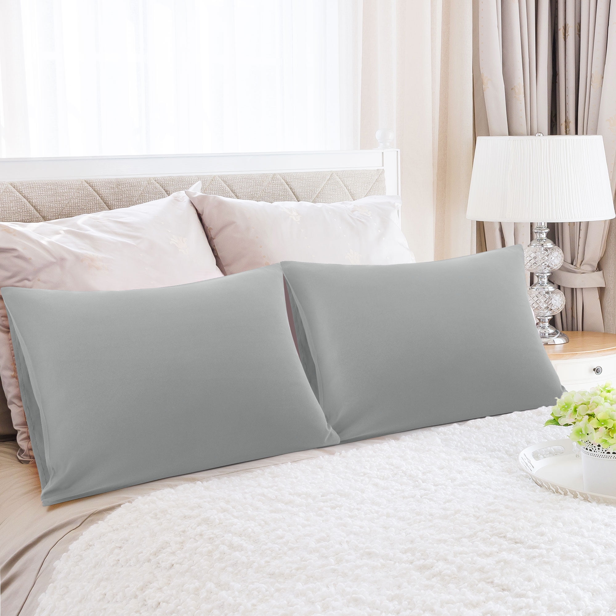 PiccoCasa 2pcs Pillowcases Soft Microfiber,No Wrinkle,King, Light Gray ...