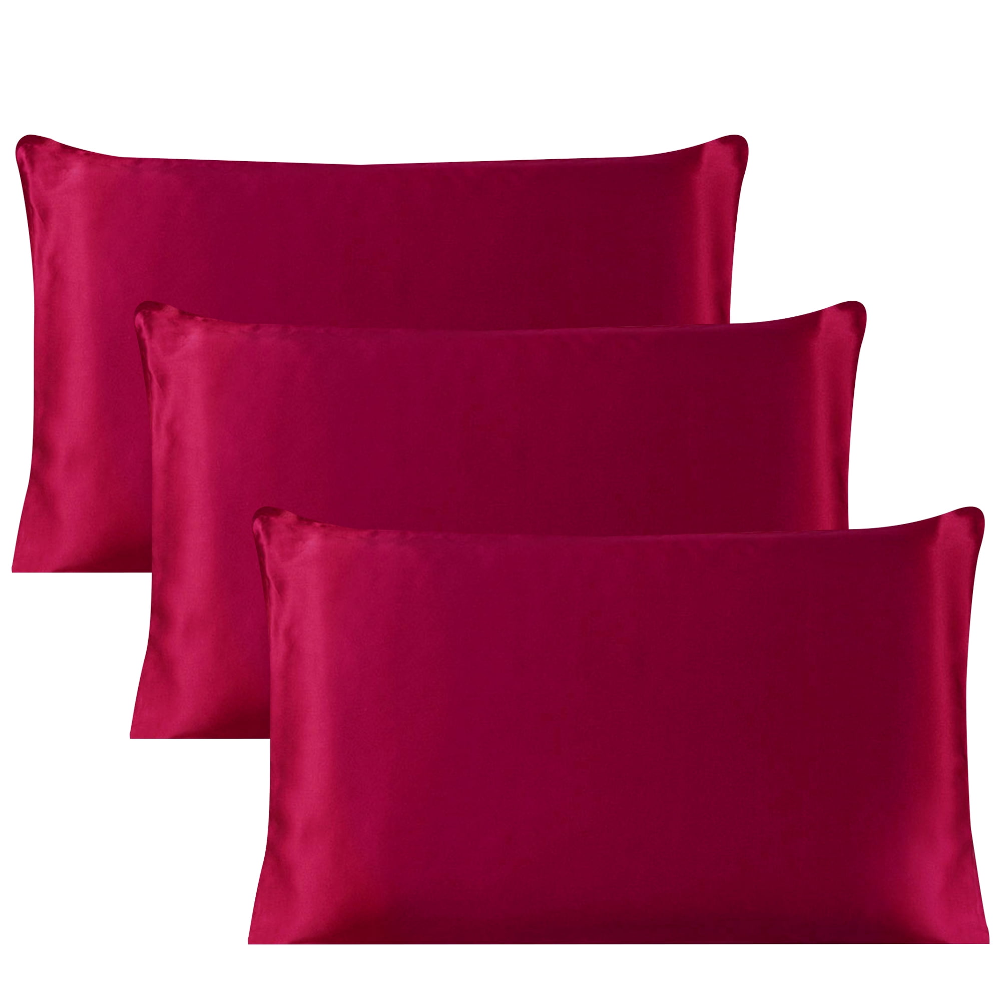 PiccoCasa 3 Pack Pillowcase 19 Momme Silk Pillow Covers with Zipper Queen Burgundy