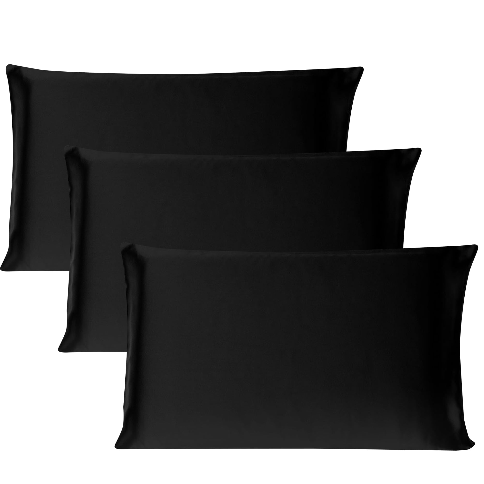 PiccoCasa 3 Pack Pillowcase 19 Momme Silk Pillow Covers with Zipper Standard Black