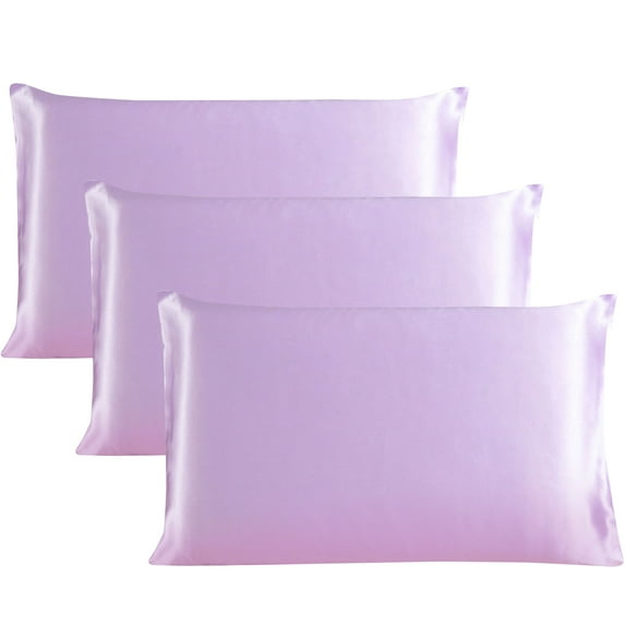PiccoCasa 3 Pack Pillowcase 19 Momme Silk Pillow Covers with Zipper Standard Light Purple