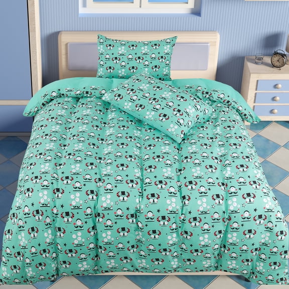 PiccoCasa 3 Piece Brushed Microfiber Kids Bedding Full Size Duvet Cover Set Cartoon Alien Pattern