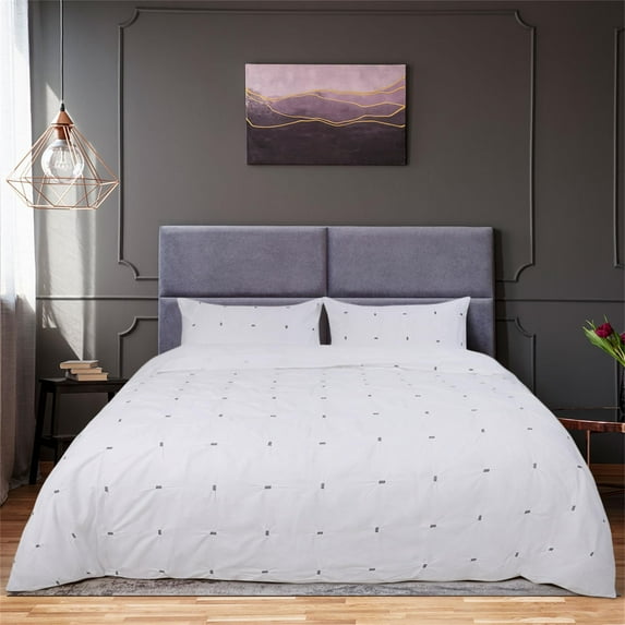 PiccoCasa 3 Piece Embroidery Duvet Cover and Pillowcase Set, King White