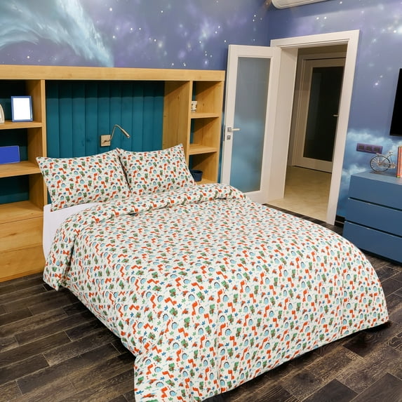 PiccoCasa 3 Piece Kids Duvet Cover Bedding Set Dinosaur Pattern Full, Multicolor