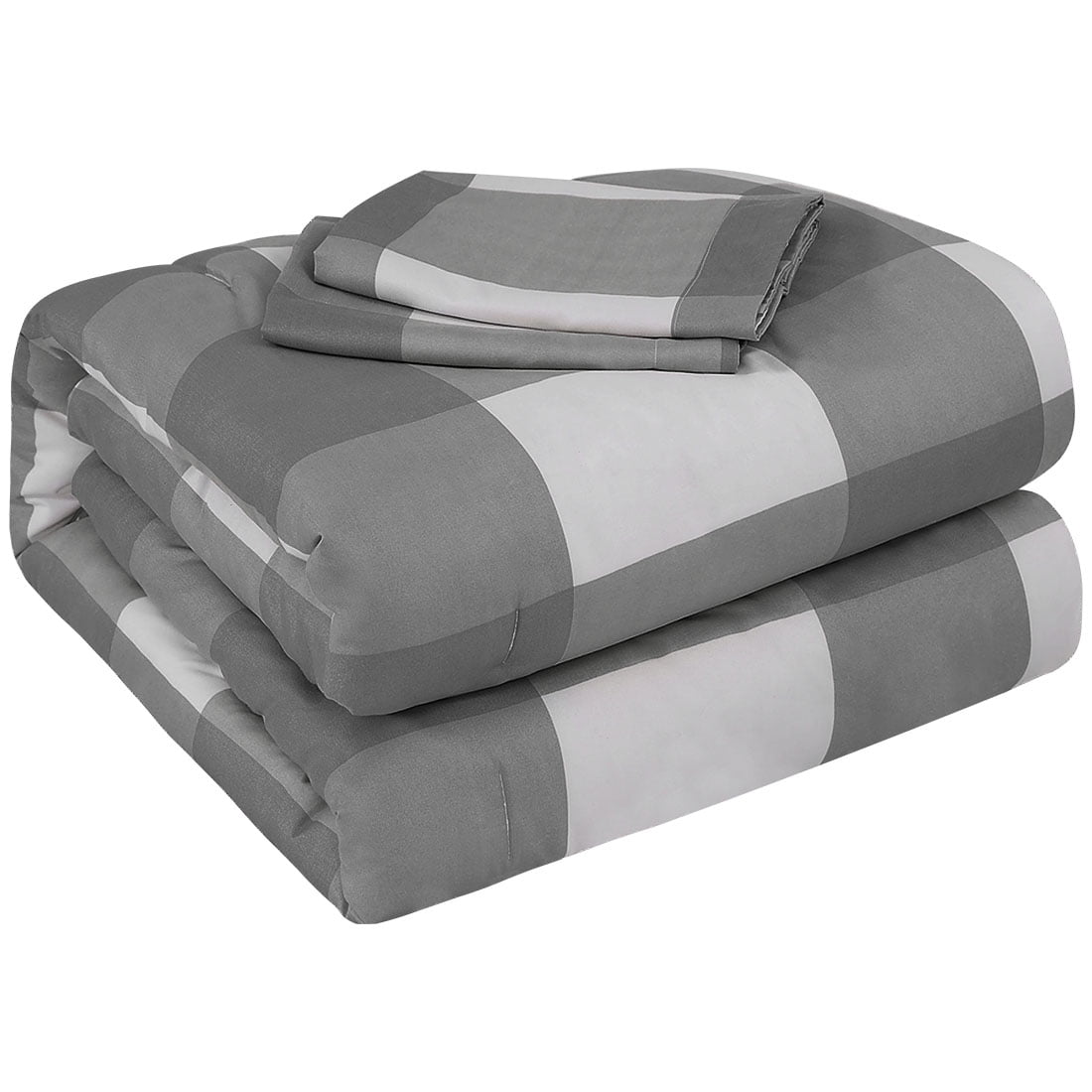 PiccoCasa 3Piece Plaid Down Alternative Comforter Set Queen Polyester