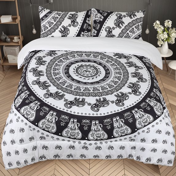 PiccoCasa 3 Piece Polyester Comforter Set Bohemian Quilt Set, Full White