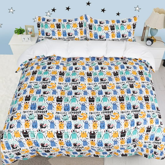 PiccoCasa 3 Piece Polyester Kids Duvet Cover Set Monsters Pattern Full Multicolor