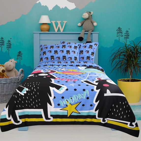 PiccoCasa 3 Piece Polyester Kids Duvet Cover Set Monsters Pattern Twin Blue