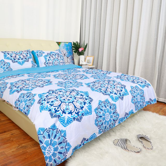 PiccoCasa 3 Pieces Bed in a Bag Comforter Set with 2 Pillowcases, Blue Queen