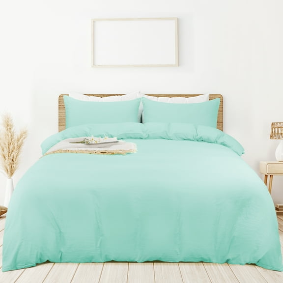 REGALWOVEN 3 Pieces Duvet Cover Set, Soft Comforter Cover Set  Breathable Bedding Quilt Cover Sets with Zipper Closure & Corner Ties Aqua Blue Twin