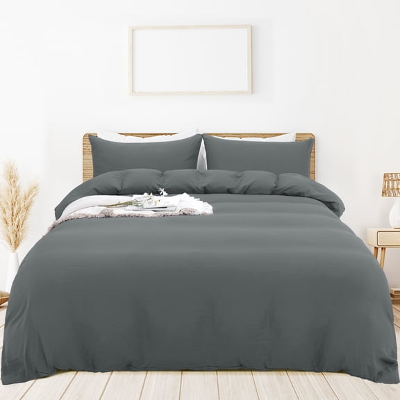 REGALWOVEN 3 Pieces Duvet Cover Set, Soft Comforter Cover Set Breathable Bedding Quilt Cover Sets with Zipper Closure & Corner Ties Dark Gray Twin