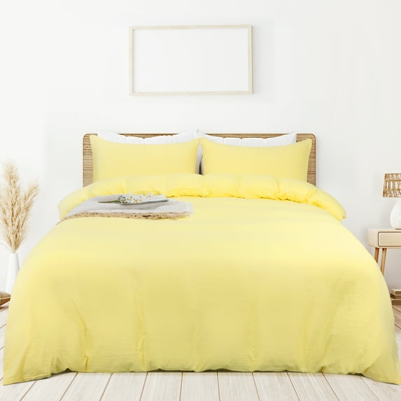 PiccoCasa 3 Pieces Microfiber Soft Breathable Duvet Cover Set Yellow Twin