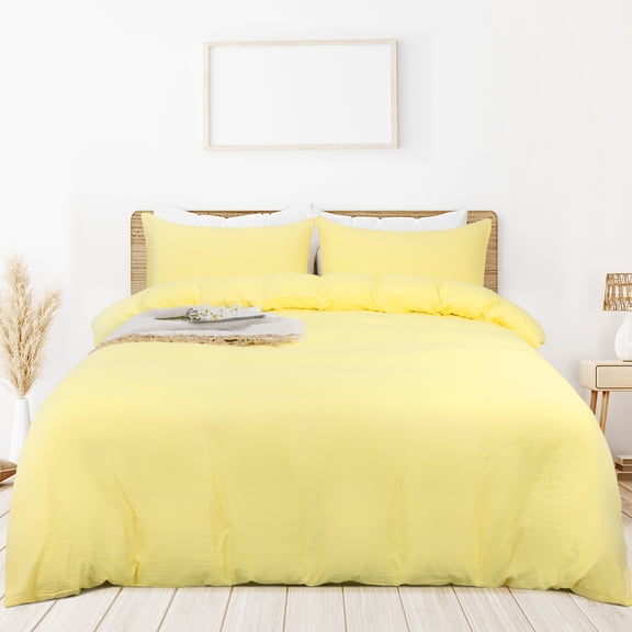 PiccoCasa 3 Pieces Microfiber Soft Breathable Duvet Cover Set Yellow Twin