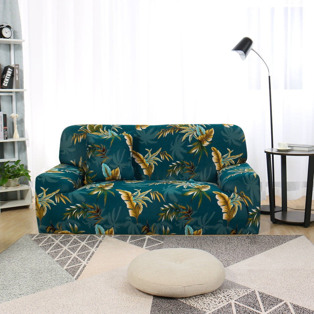 PiccoCasa 3 Seater Sofa Slipcover Floral Stretch Couch Cover, 69"-86", Dark Green