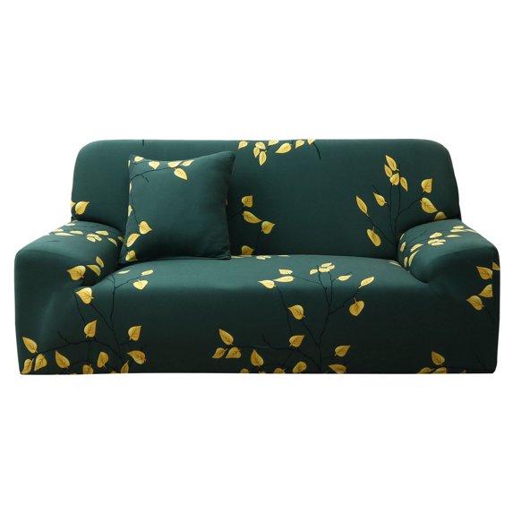 PiccoCasa 3 Seater Sofa Slipcover Spandex Floral Print Couch Cover, Large Dark Green
