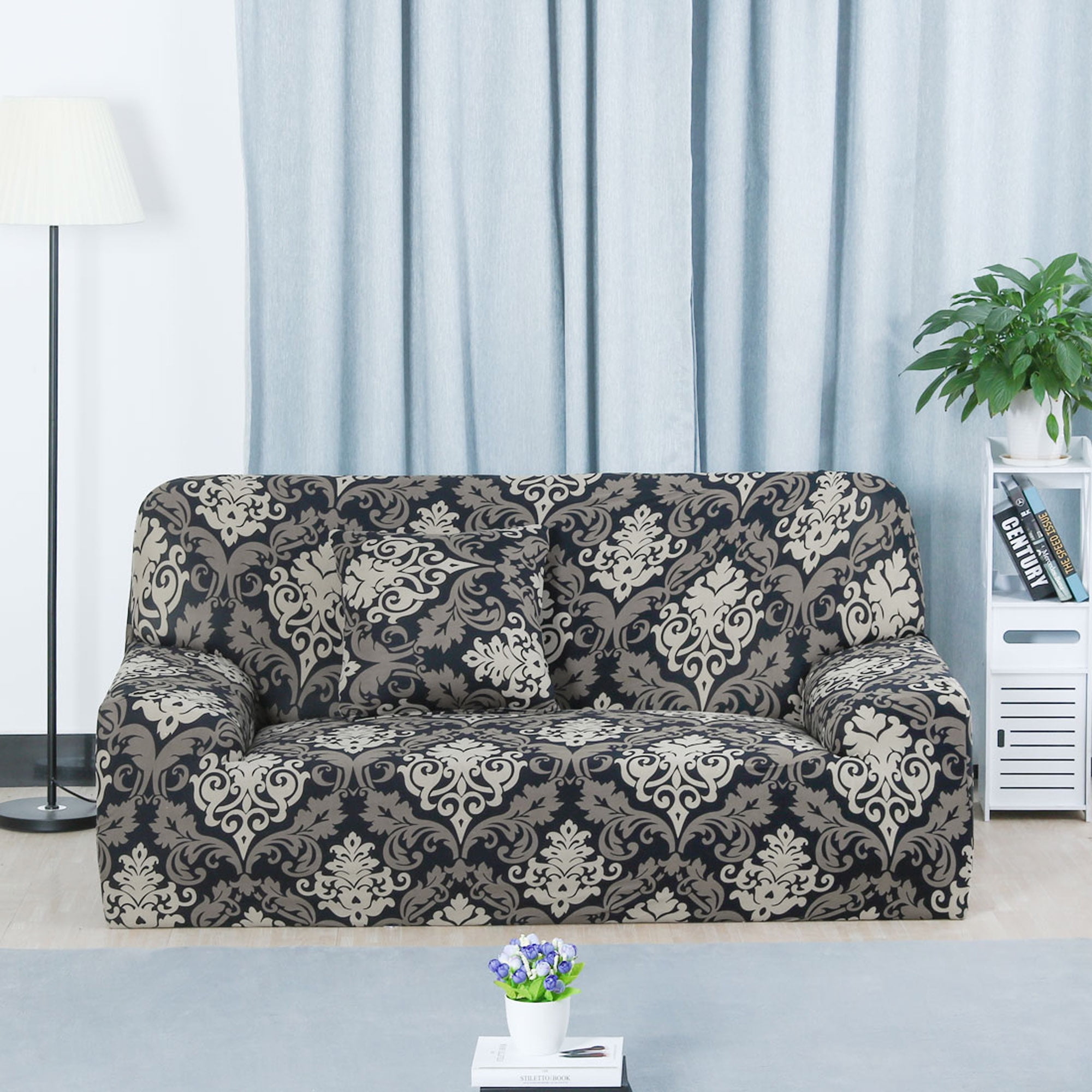 PiccoCasa Stretch Sofa Cover Printed Couch Covers Elastic Universal Sofa  Furniture Slipcovers for 1 2 3 4 Cushion Couches Gray 35-51 inches