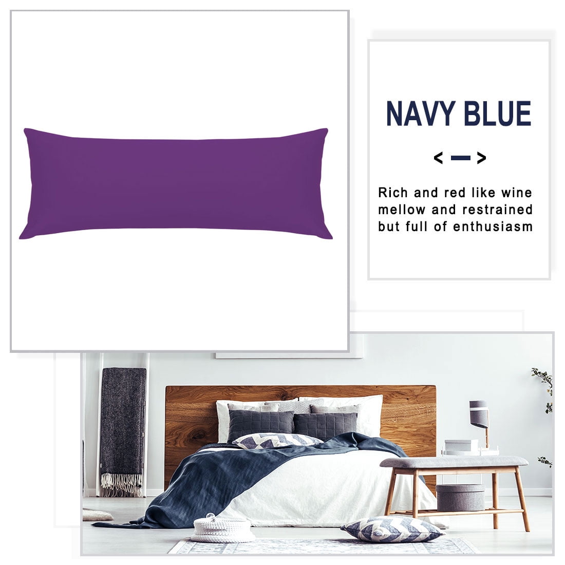 PiccoCasa 300TC Egyptian Cotton Body Pillowcase Deep Purple Body(20"x60