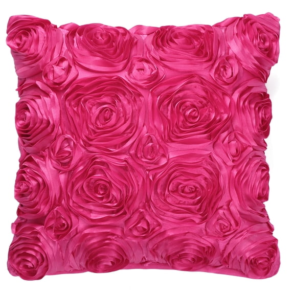 PiccoCasa 3D Satin Rose Throw Pillowcase 16"x16" Decorative Throw Pillow Cover, Fuchsia
