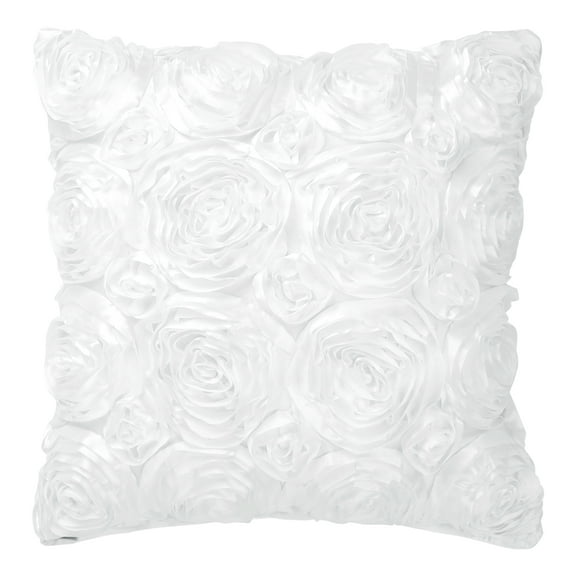 PiccoCasa 3D Satin Rose Throw Pillowcase 16"x16" Decorative Throw Pillow Cover, Snow White