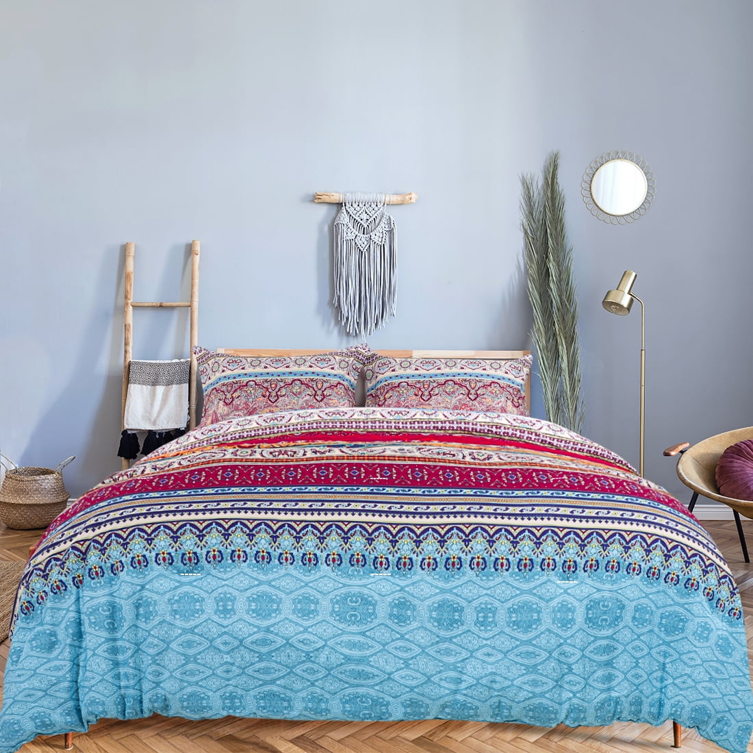 PiccoCasa 3Pcs Bohemian Cal King Comforter and Sham Set, Red - Walmart.com