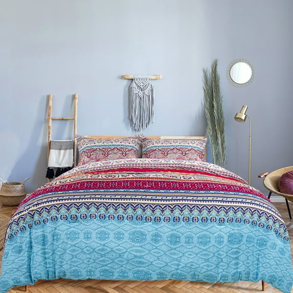PiccoCasa 3Pcs Bohemian Cal King Comforter and Sham Set, Red