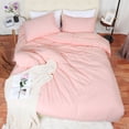 thumbnail image 1 of PiccoCasa 3Pcs Duvet Quilt Cover Set with Pompoms for Queen Bed, Pare Pink, 1 of 6