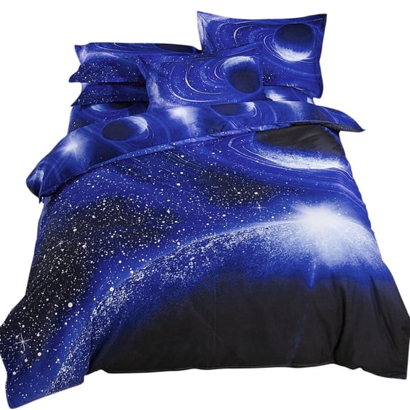 PiccoCasa 3Pcs Galaxies Theme Quilt Cover Set, Royal Blue, Queen