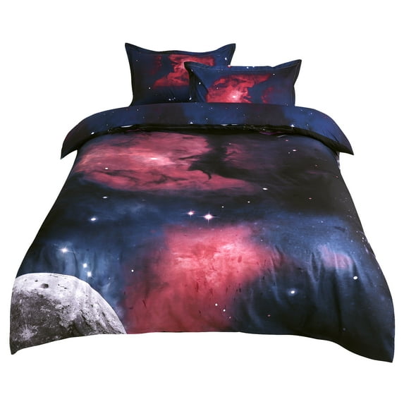 PiccoCasa 3 Piece Galaxy Queen Bedding Quilt Duvet Cover Set Fuchsia