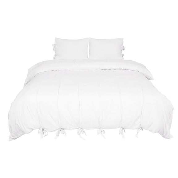 PiccoCasa 3Pcs Microfiber Duvet Cover Sets Bed Strap Quilt Cover Set, White Queen