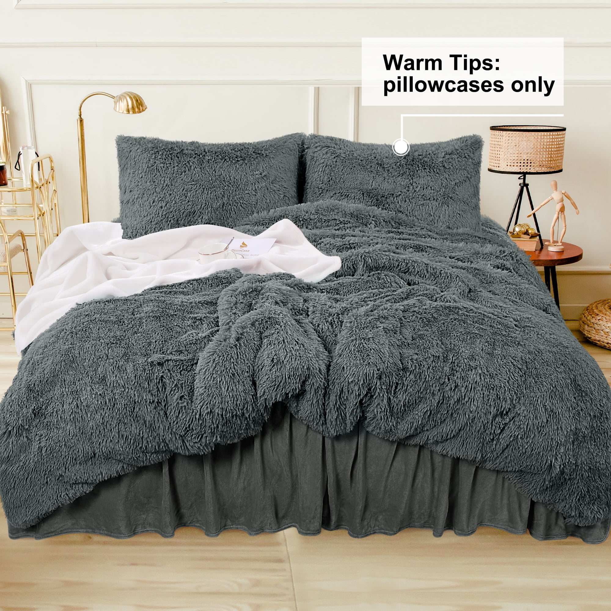 PiccoCasa 4PCS Duvet Cover Set Plush Fluffy Quilt Cover with Velvet